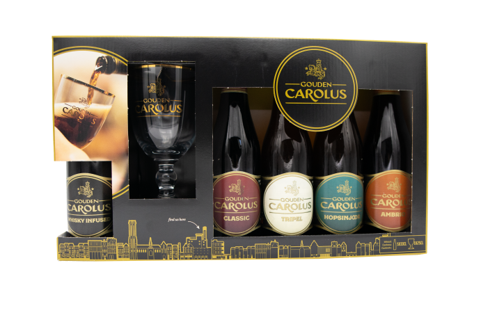 Gouden Carolus Gavepakning 5 forskellige 33 cl l og 1 glas
